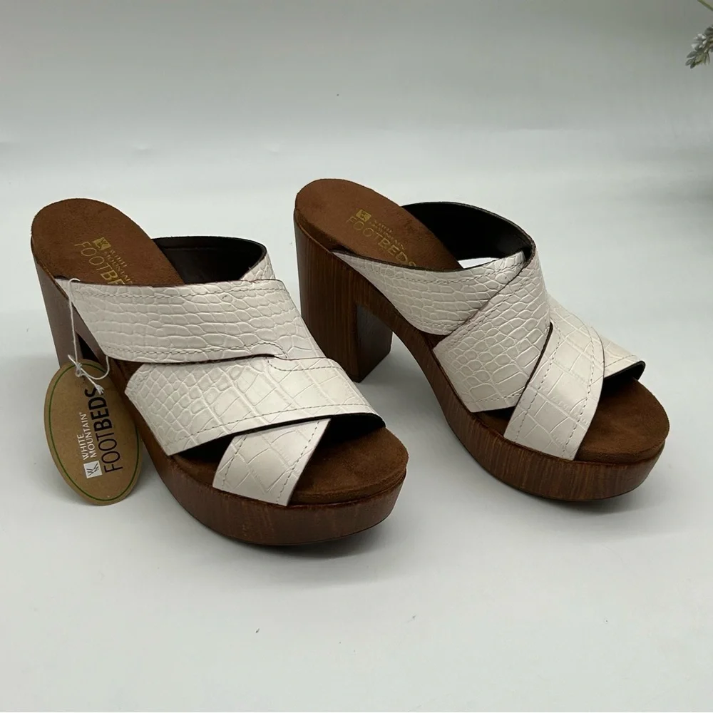 WHITE MOUNTAIN women’s Alive Platform wooden block Slide Sandal in white size 7